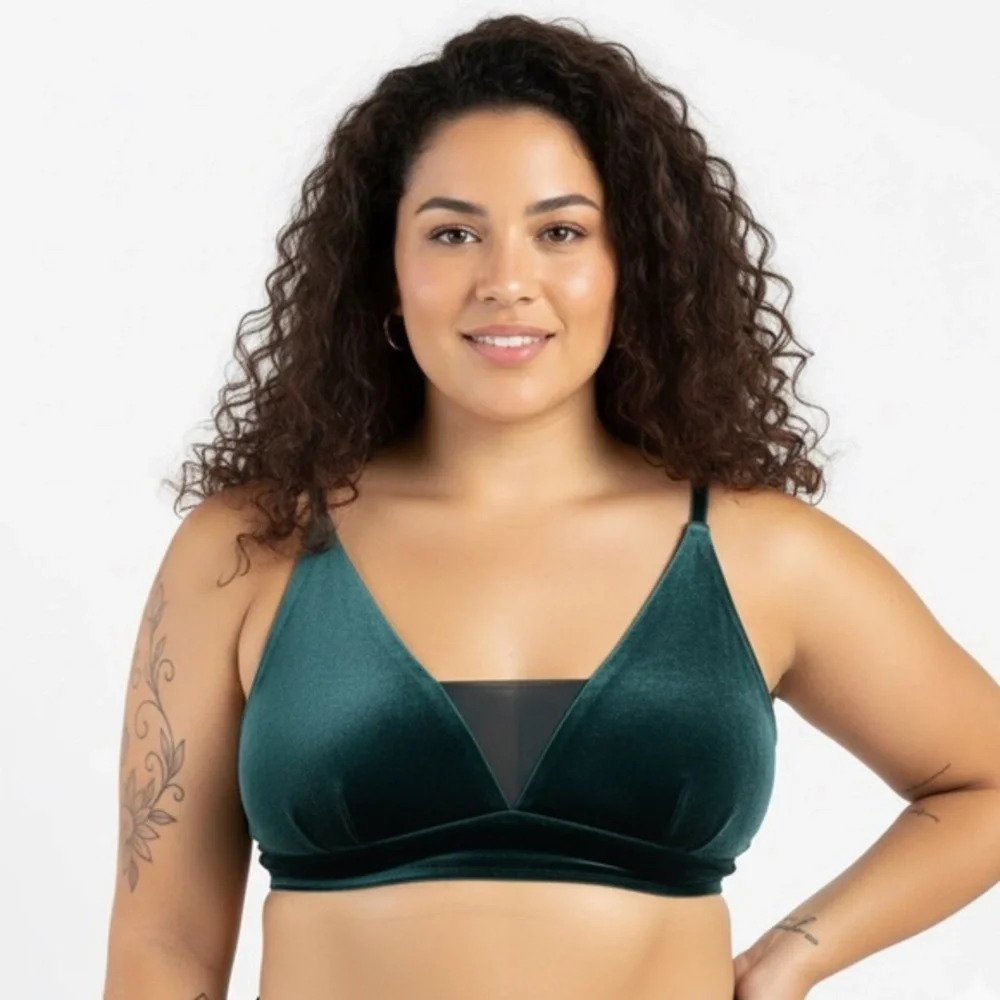 Capezio Viridian Emeral Green Velvet Mesh V-Neck Dance Top adult XL